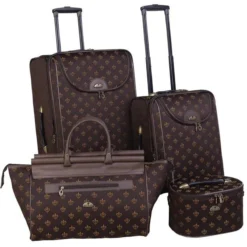 American Flyer Fleur De Lis 4-Piece Luggage Set -Travel Luggage 54500 4 BRN